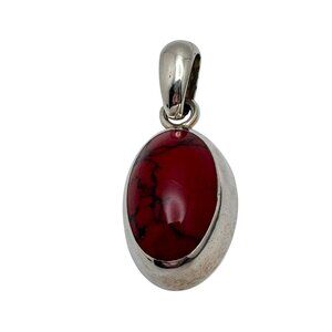 Vintage 925 Sterling Silver & Red Jasper Oval Pendant Taxco Mexico Gift